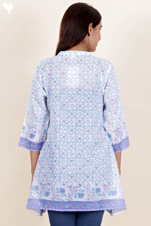 Mulmul Cotton Top In Floral Block Print